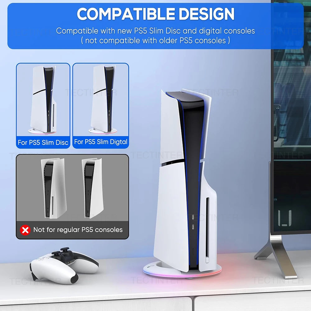 RGB Standfuß für PS5 Slim/Pro – Vertikaler Kühlständer mit USB & Licht