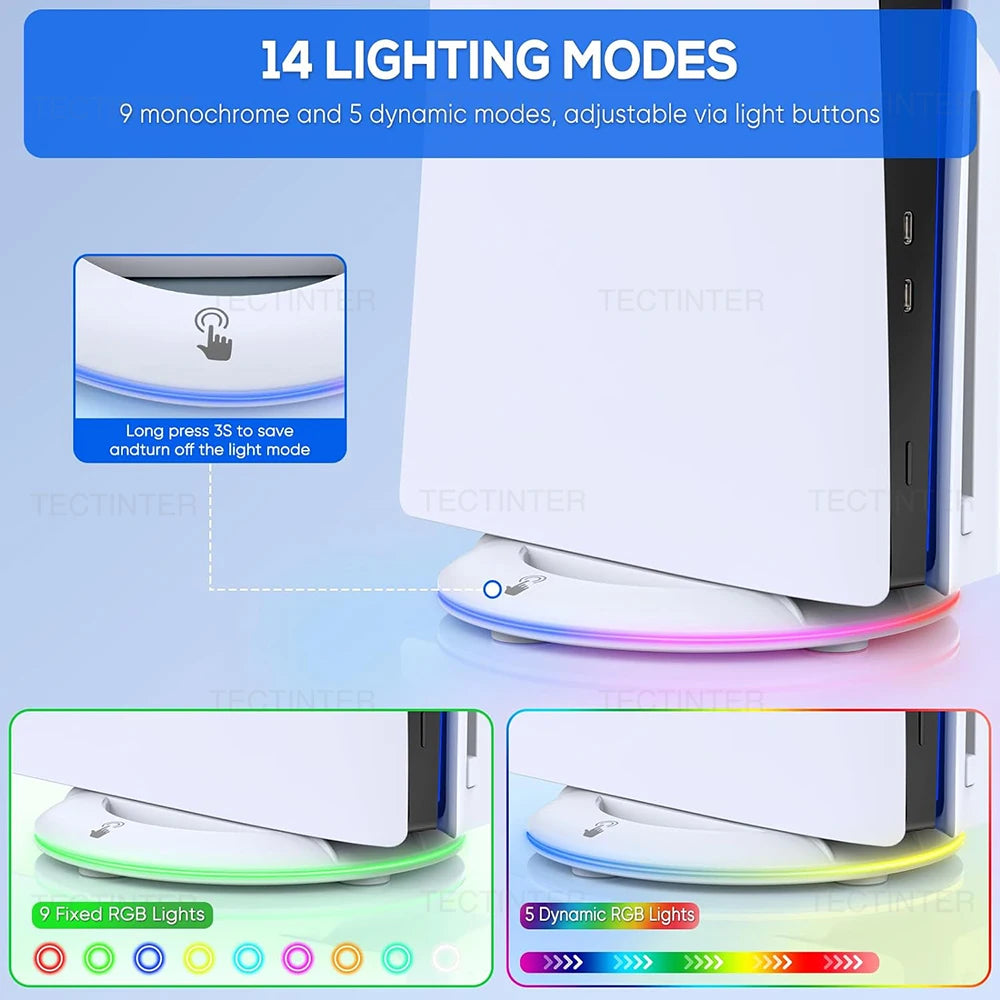 RGB Standfuß für PS5 Slim/Pro – Vertikaler Kühlständer mit USB & Licht