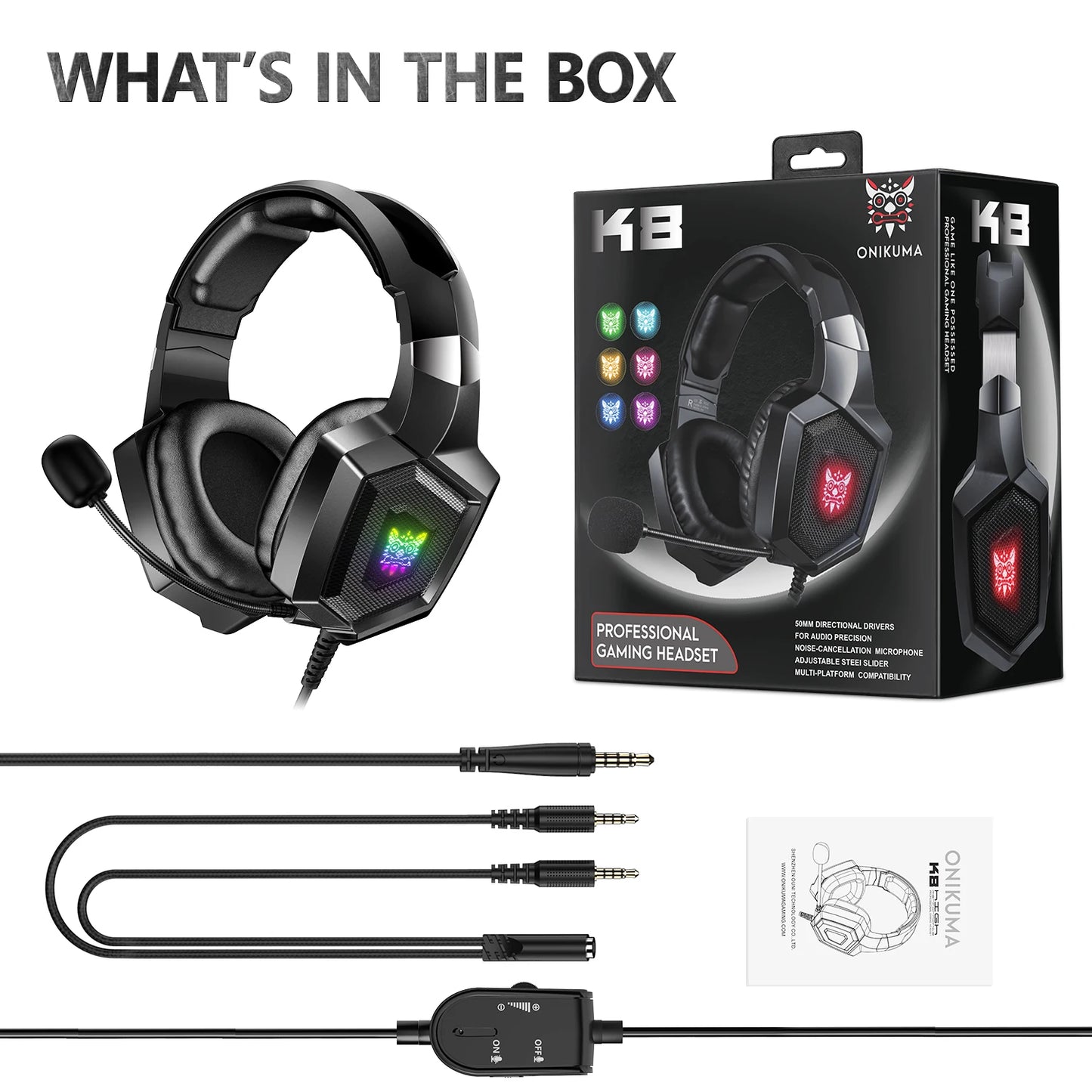 ONIKUMA K8 RGB Gaming Headset mit HD-Mikrofon