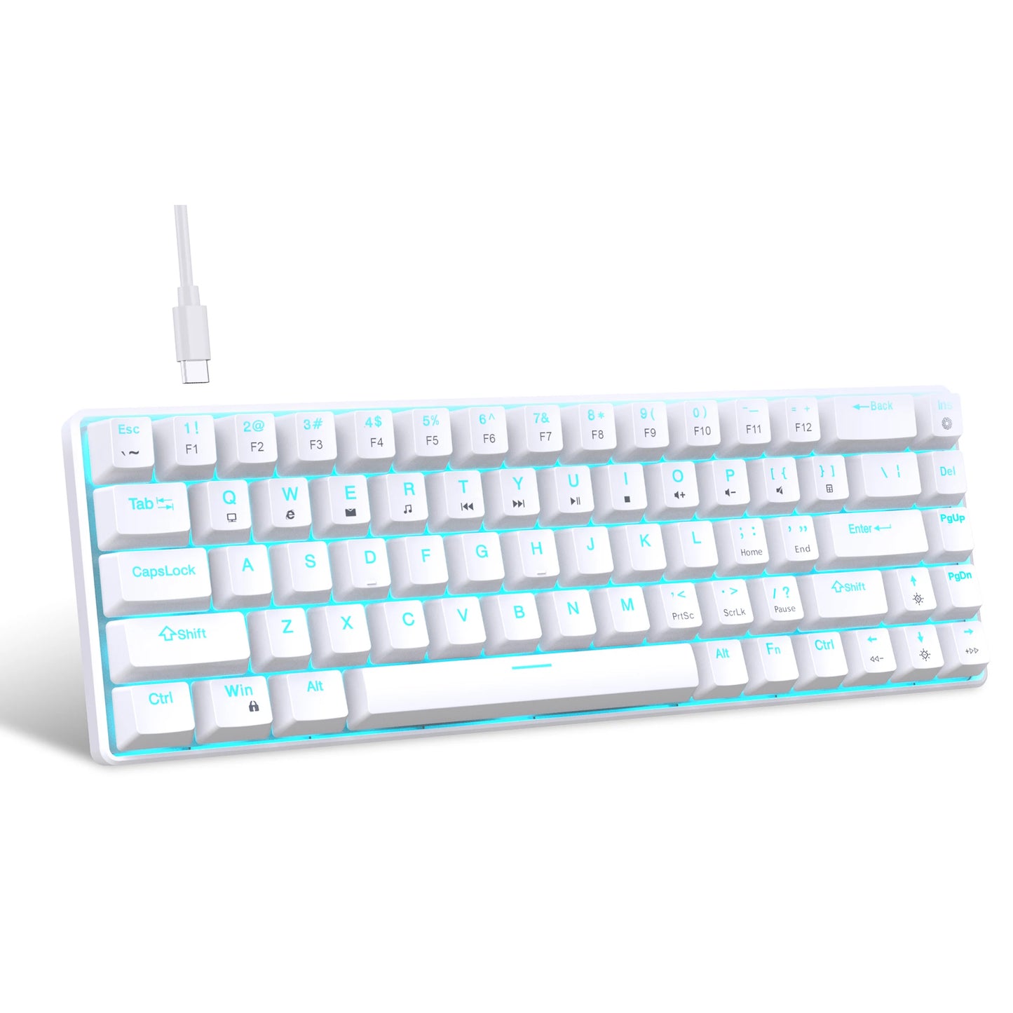 Ergonomische Gaming-Tastatur – 68 Keys mit LED & Blue Switches