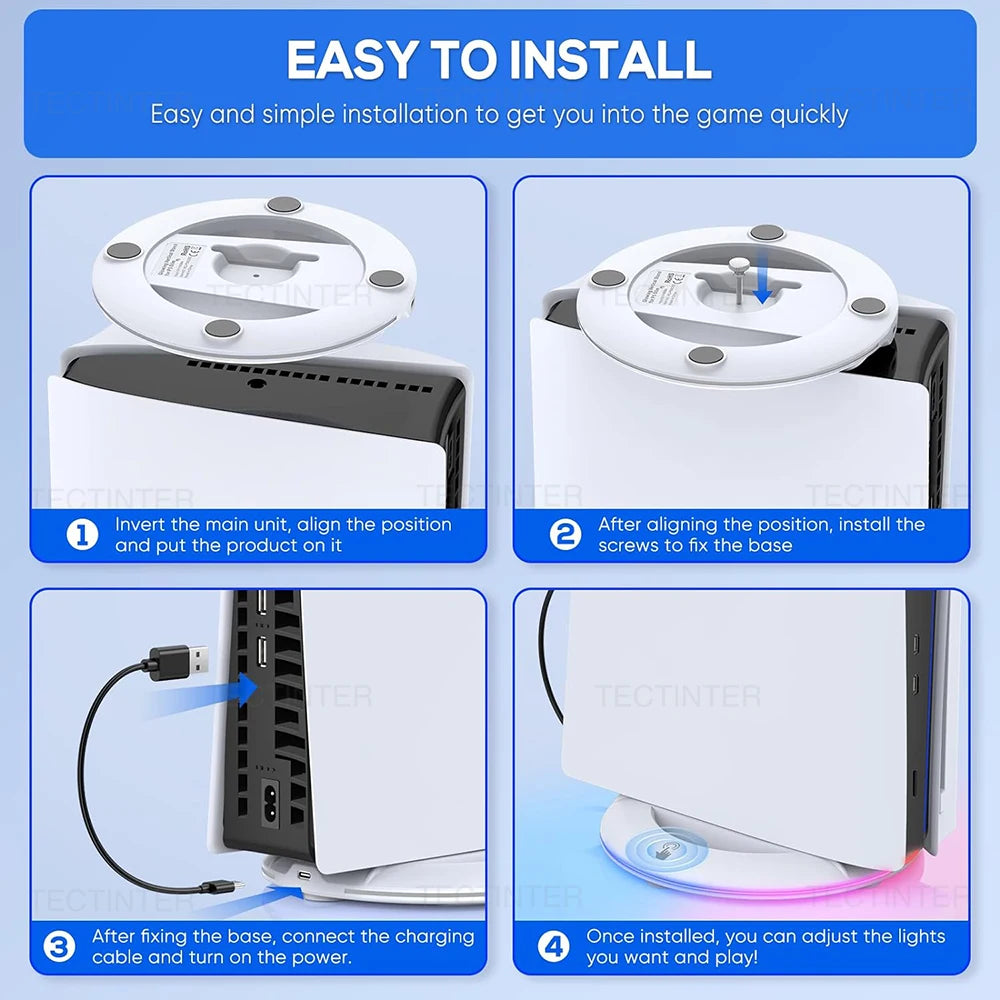 RGB Standfuß für PS5 Slim/Pro – Vertikaler Kühlständer mit USB & Licht