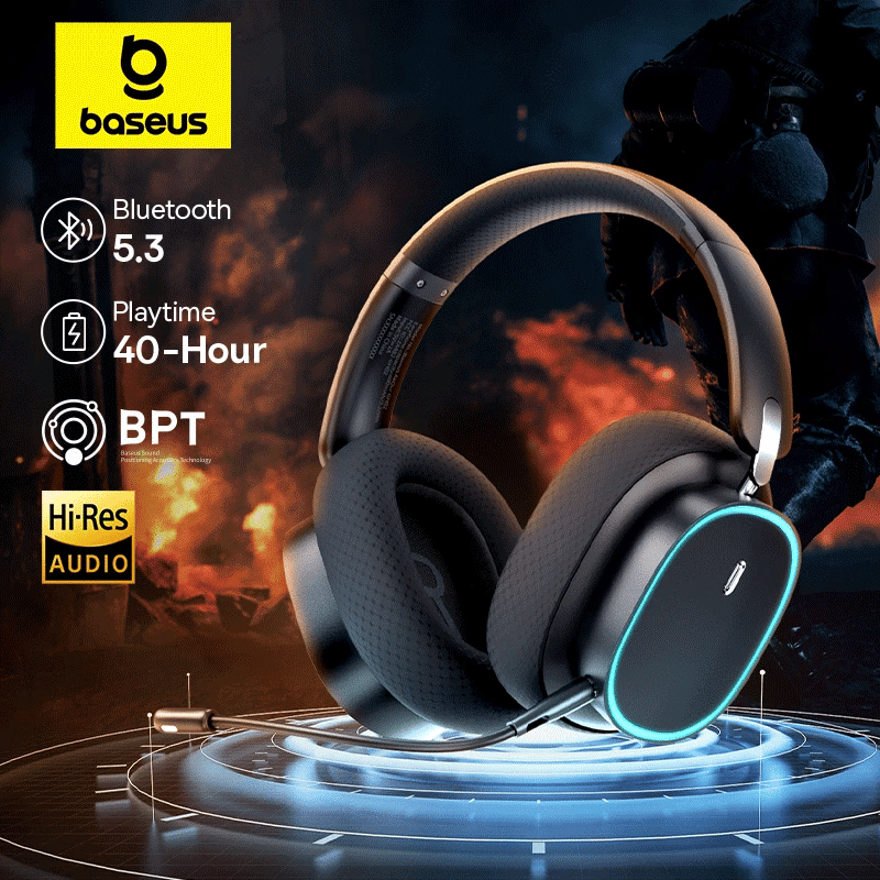Baseus GH02 Wireless Gaming Headset – 3-Modus RGB Over-Ear Headphones mit Mic
