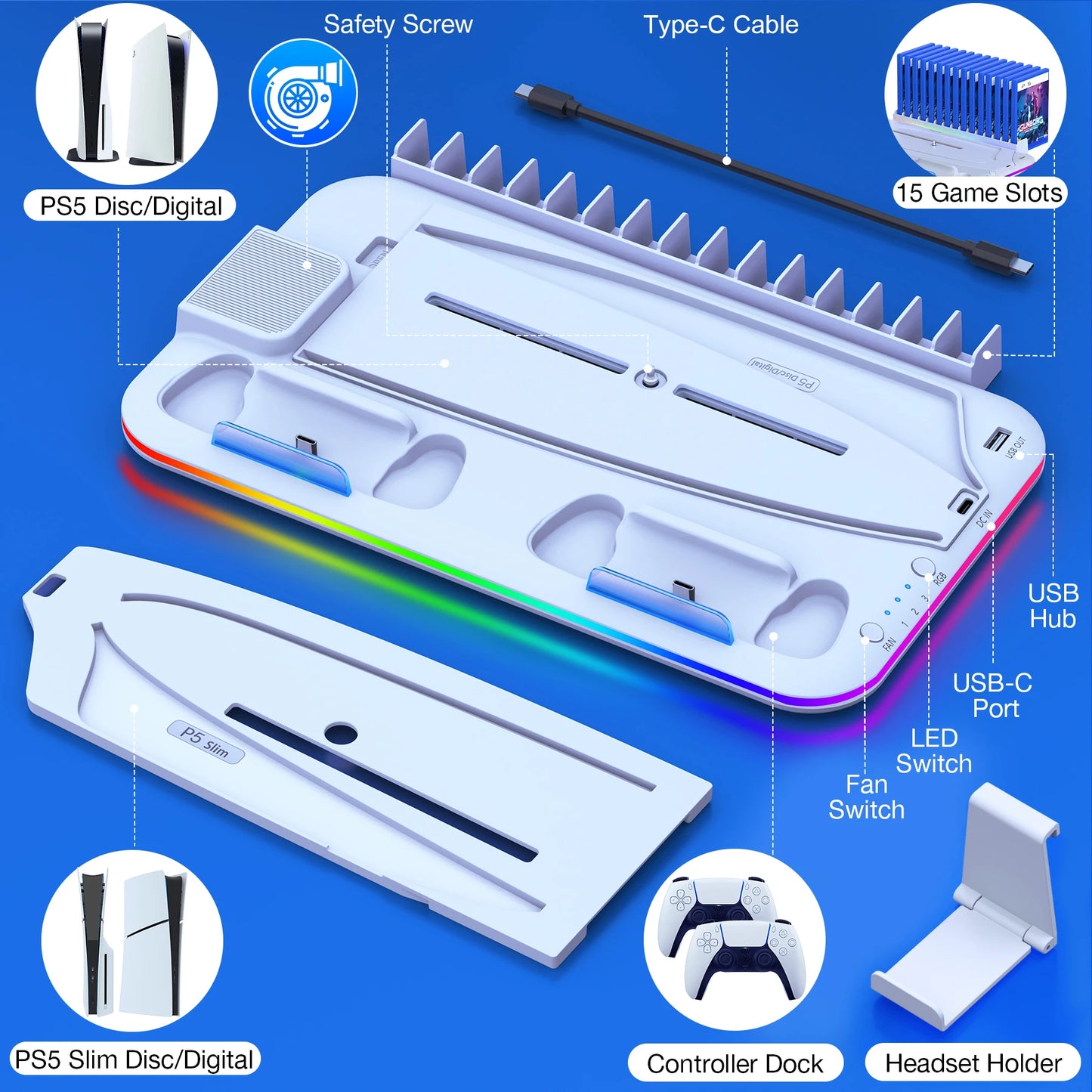 PS5 RGB Kühlständer mit Ladefunktion