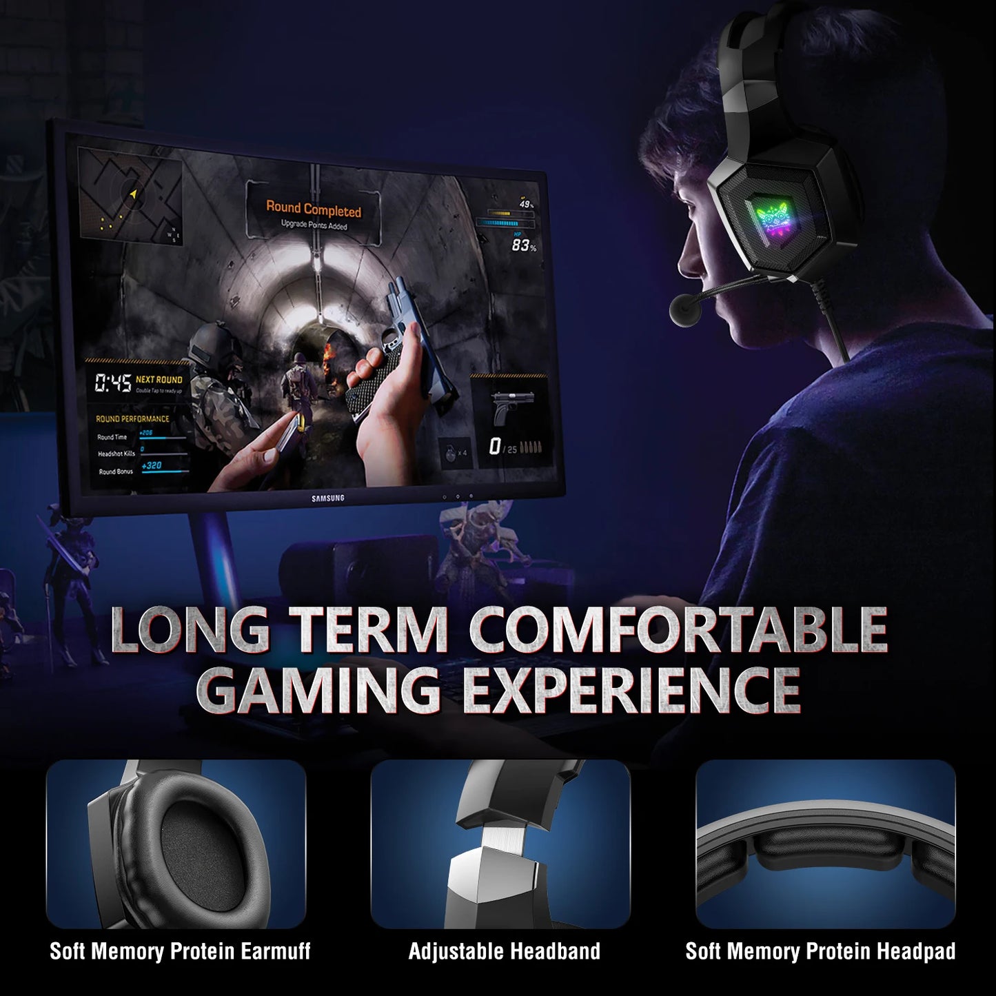 ONIKUMA K8 RGB Gaming Headset mit HD-Mikrofon