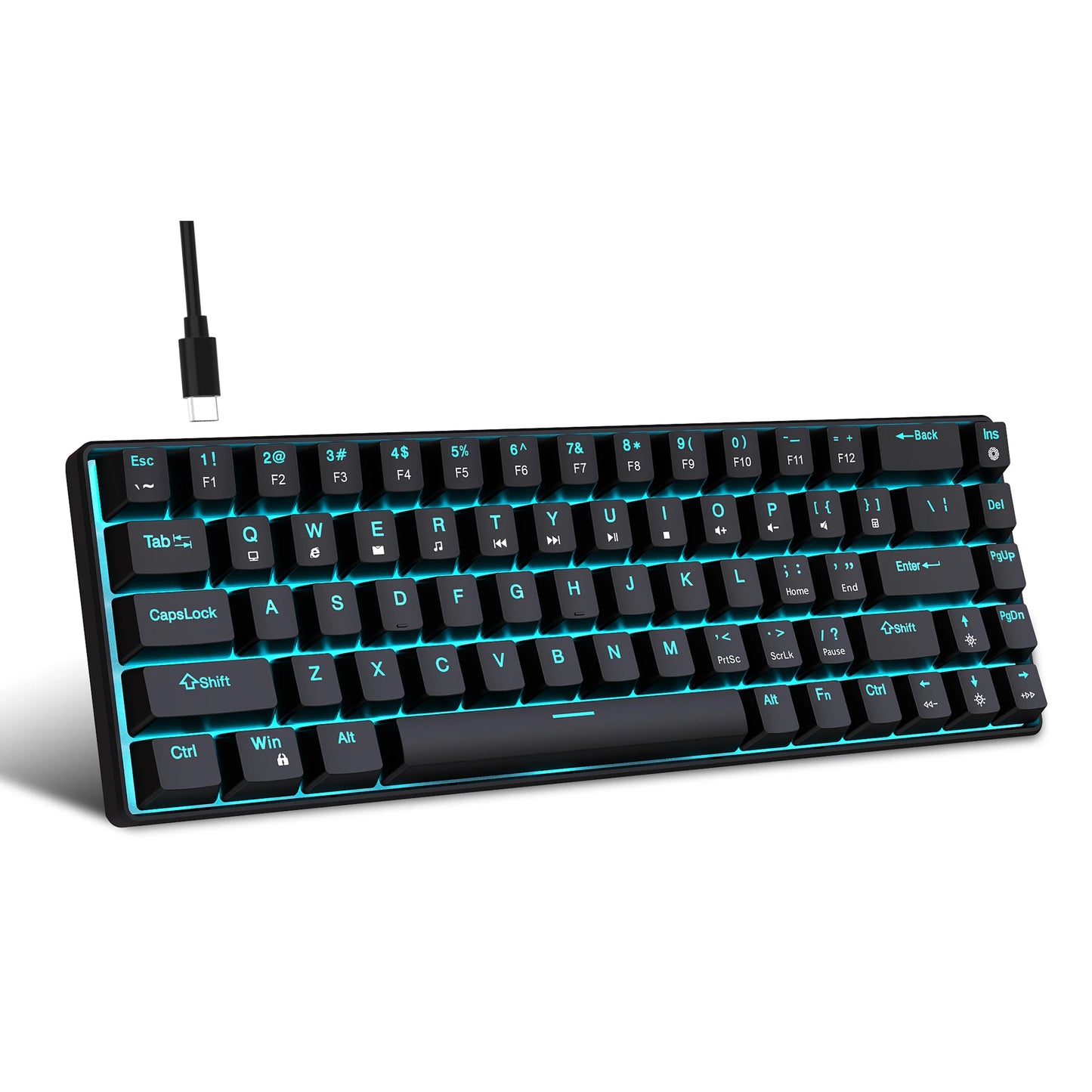 Ergonomische Gaming-Tastatur – 68 Keys mit LED & Blue Switches