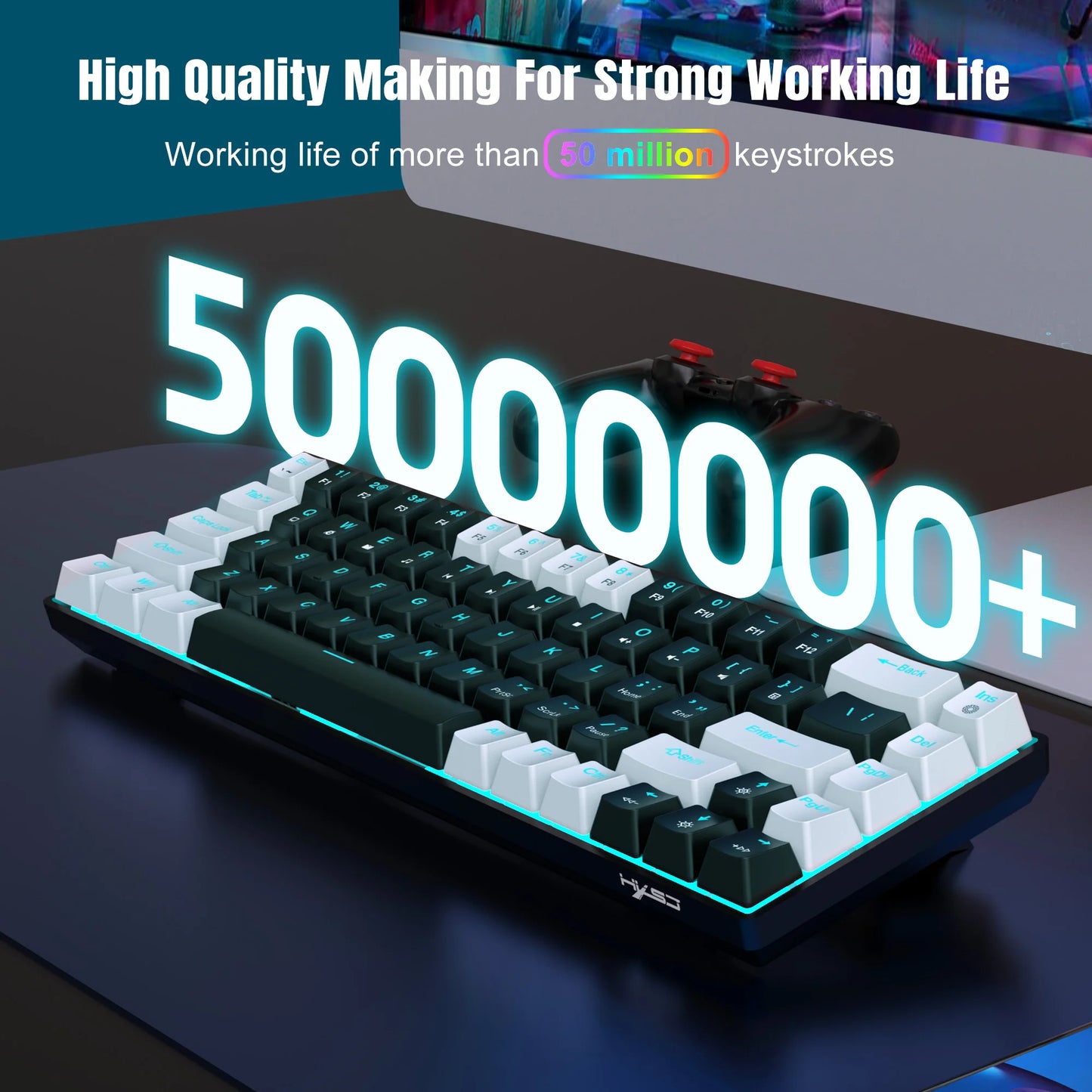 Ergonomische Gaming-Tastatur – 68 Keys mit LED & Blue Switches